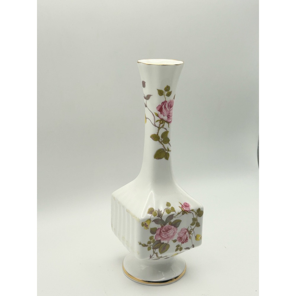 Royal Tara Ireland Fine Bone China Bud Vase Pink Rose Floral Gold Trim 7.5 Inch - Picture 6 of 8